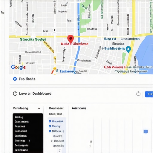 Google Maps interface with analytics and local business listings