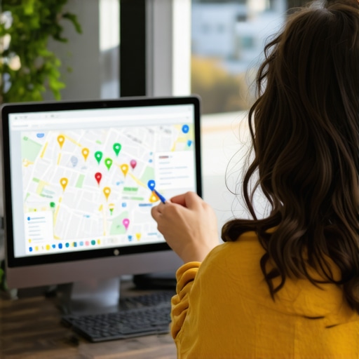 Business owner implementing schema markup and local keywords on Google Maps profile
