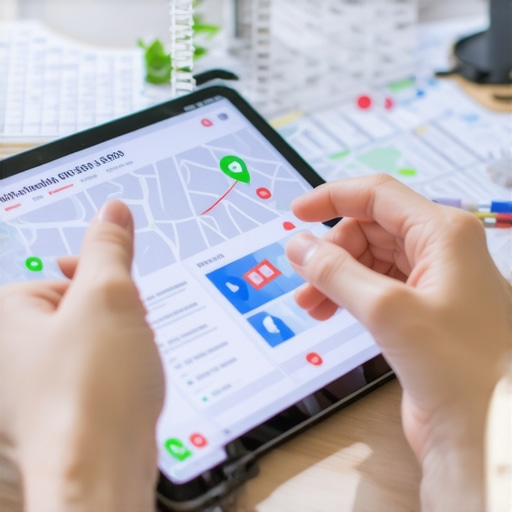 Analyzing Local SEO Data for Google Maps Optimization Person reviewing local SEO analytics on tablet with city map in background