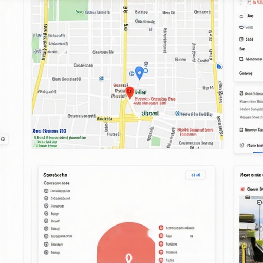 Google Maps interface highlighting local business listings and analytics.
