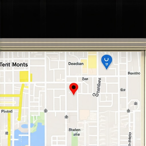 Business storefront with Google Maps interface overlay, vibrant scene
