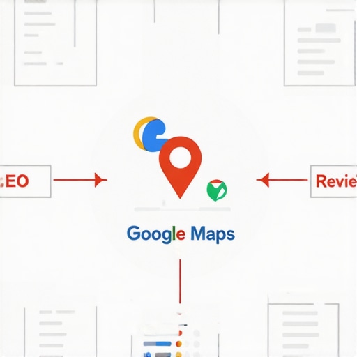 Diagram showing schema markup integration and review management for Google Maps optimization.