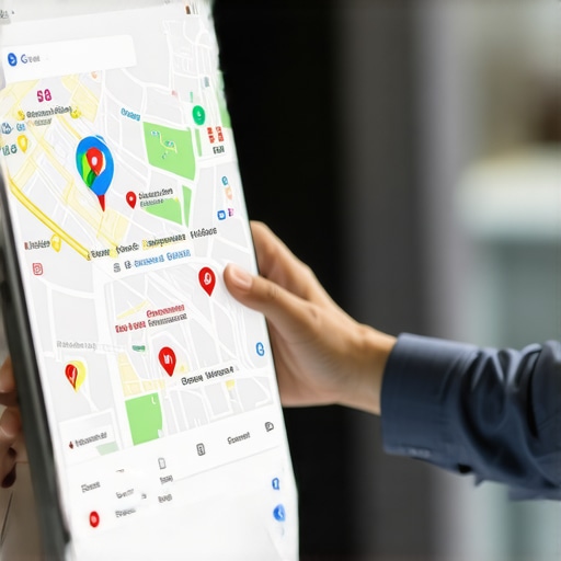 Business owner editing their Google Maps profile on a computer, highlighting images and review sections.