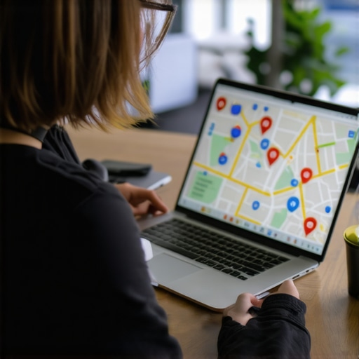 Business owner working on optimizing Google Maps listing on laptop