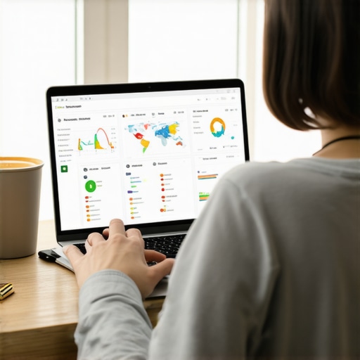 Effective Local SEO Tools Dashboard Person analyzing local SEO metrics on a computer screen with maps and analytics software.