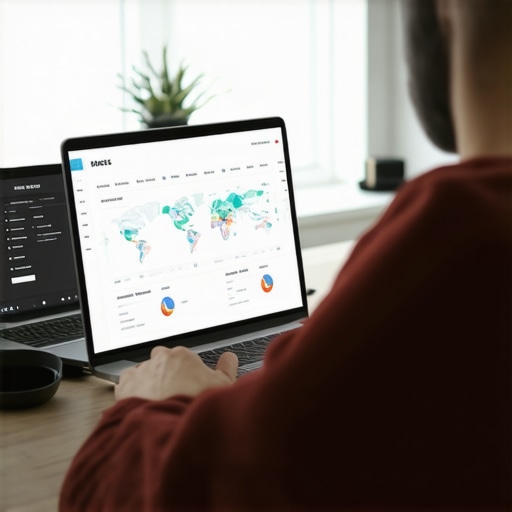 A person analyzing local SEO data on a computer screen, showcasing maps and analytical charts