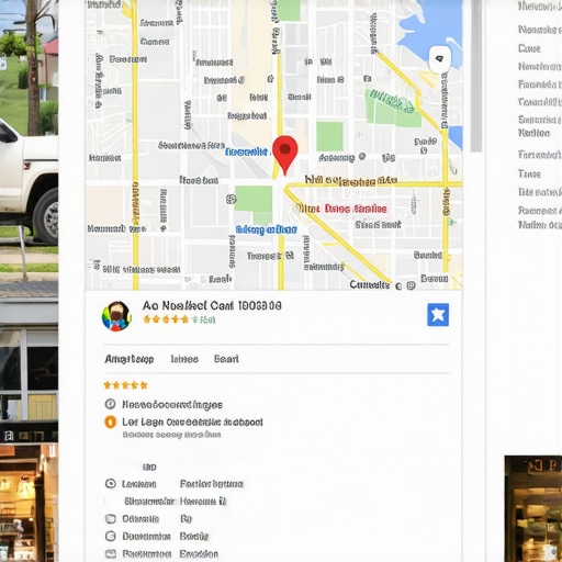 Google Maps profile showcasing business images, reviews, and keywords.