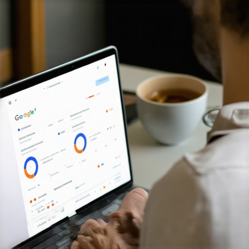 Business owner updating Google profile on laptop with local search analytics