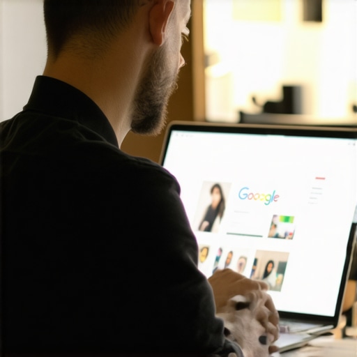 Business owner updating GMB profile with photos and info.