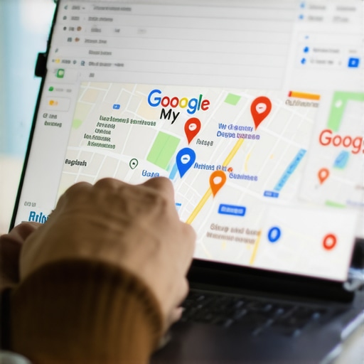 Person editing Google My Business profile on a laptop with local search elements