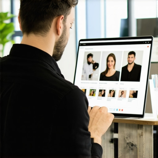 A person editing business details on a laptop in a shop environment, representing local profile optimization.