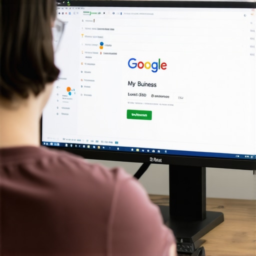 Person editing Google My Business profile on a computer, emphasizing local SEO optimization