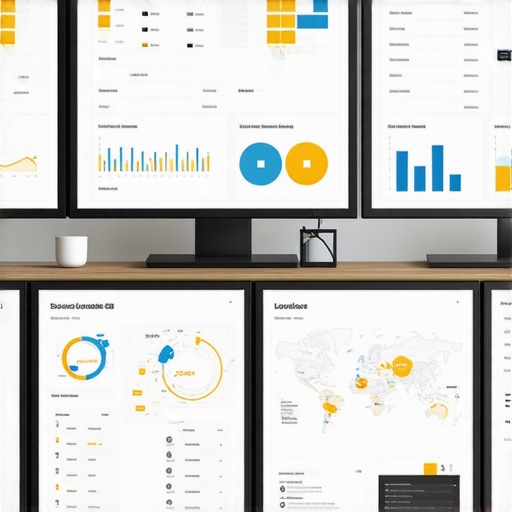 A desk setup showing SEO dashboards and maps for local business optimization.