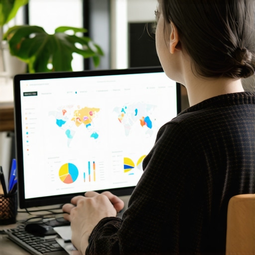 Person reviewing local SEO analytics on a laptop showing maps and graphs.