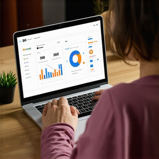 Person analyzing local SEO metrics on a laptop with digital dashboards