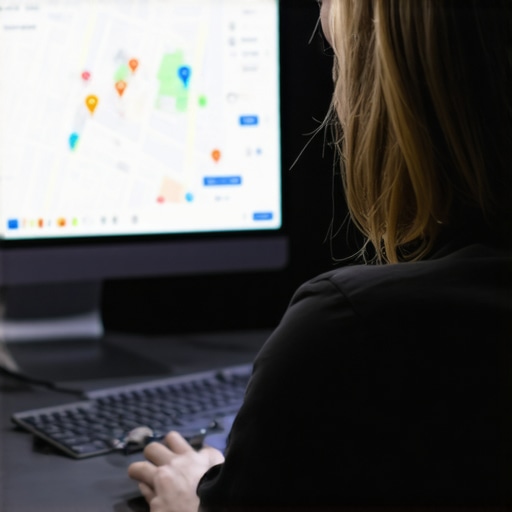 Business owner working on Google My Business profile for local SEO success.