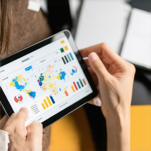 Businessman reviewing local SEO analytics and maps on a tablet.