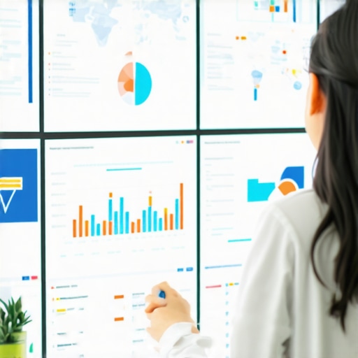 A workspace with screens displaying maps, SEO rankings, and analytics dashboards for local SEO