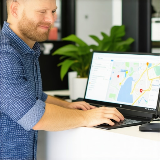 Business owner using digital tools to optimize local SEO and Google Maps profiles