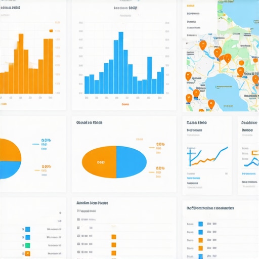 Close-up of a digital dashboard showing local SEO performance metrics with maps and graphs.