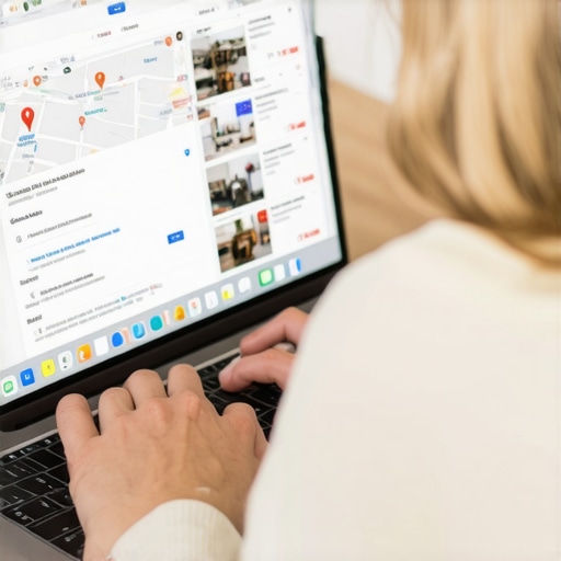 Optimizing Your Google Maps Listing Person editing Google Maps business profile on laptop with focus on photos and details.